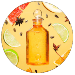 Perfume em composição criativa com elementos de frescura